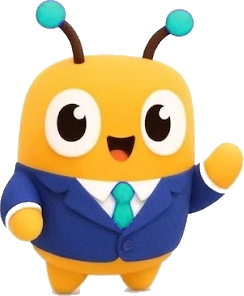 Dex, the HiveDocs bee, in a suit with a teal tie