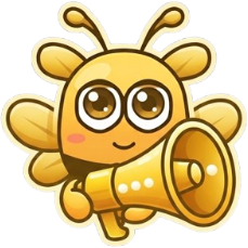 Mira, the Mind bee, holding a megaphone