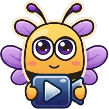 Chaks, the Studio bee, holding a video player